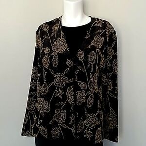 Notations Formal Black Velvet & Gold Beaded Button Jacket Blouse. NWT